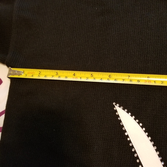White Suede Rhinestone Trim Black Sweater - Picture 8 of 9